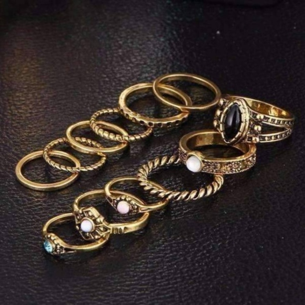Antique Gold Gypsy 12 Set Stackable Rings - Picture 2 of 3